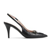 Zwarte Leren Slingback Schoenen Gucci , Black , Dames