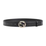 Gestanst Leren Riem Gucci , Black , Dames