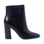 Zwarte Leren Enkellaarsjes met Blokhak Guess , Black , Dames