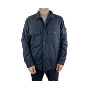 Navy Blauwe Wollen Jas Stone Island , Blue , Heren