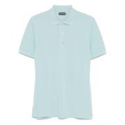 Piquet Polo Shirt met Lyocell en Katoen Tom Ford , Blue , Heren