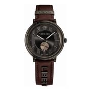 Zwitserse Leren Cirkel Horloge Bruin Versace , Multicolor , Heren