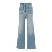 Alina Flared Jeans met Rood Logo Victoria Beckham , Blue , Dames