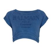 Geborduurd T-shirt van Couture Balmain , Blue , Dames