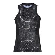 Zachte tanktop met nepborduurwerkprint Balmain , Black , Dames