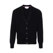 Navy Blauw Zijden V-Hals Trui Thom Browne , Blue , Heren