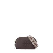 Bruine leren schoudertas met dubbel T-logo Tory Burch , Brown , Dames