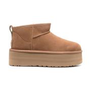 Klassieke Beige Enkellaarzen met Plateau UGG , Brown , Dames