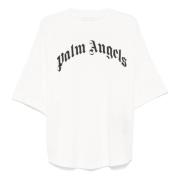 Gebogen Logo T-shirt in Off White Palm Angels , White , Dames