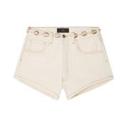 Witte Schelp Versierde Denim Shorts Alanui , Beige , Dames