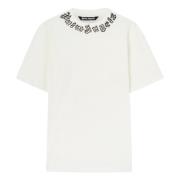 Wit Logo Hals T-shirt Palm Angels , White , Heren