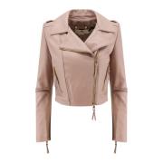 Gestikte leren jas met asymmetrische rits Elisabetta Franchi , Pink , ...