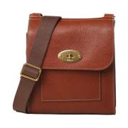 Bruine Leren Schoudertas met Hangslot Mulberry , Brown , Dames