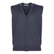 Grijze Wollen Mouwloze Vest met V-hals Kangra , Gray , Heren