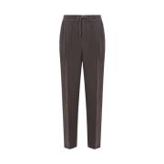 Bruin Linnen Gabardine Elastische Taille Broek Brunello Cucinelli , Br...