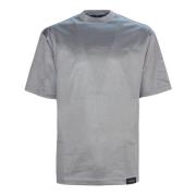 Grijze Katoenen T-shirt met Geribbelde Halfnek Low Brand , Gray , Here...