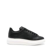 Zwarte Leren Sneaker met Logodetails Alexander McQueen , Black , Heren