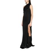 Zwarte asymmetrische mouwloze jurk met gedrapeerde details Rick Owens ...