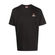 Zwarte bloem-geborduurde T-shirt Kenzo , Black , Heren