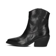 Zwarte Leren Cowboy Enkellaarzen Via Vai , Black , Dames