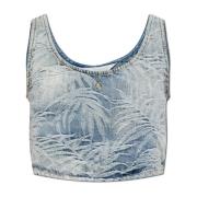 Korte denimtop Palm Angels , Blue , Dames