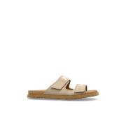 Leren slippers met logo Palm Angels , Beige , Heren