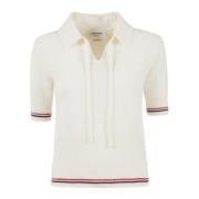 Merino Wol Polo met Sleutelgat Halslijn Thom Browne , White , Dames