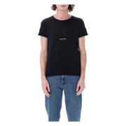 Logo Print Zwart T-Shirt Saint Laurent , Black , Heren