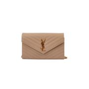 Monogram Chain Wallet In Grain De Poudre Embossed Leather Saint Lauren...