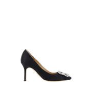 Kristal Gesp Satijnen Pumps Manolo Blahnik , Black , Dames