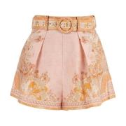 Bloemen Linnen Hoge Taille Shorts Zimmermann , Beige , Dames