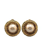 Pre-owned Fabric earrings Chanel Vintage , White , Dames