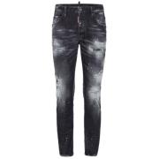 Zwarte Distressed Skinny Cut Denim Jeans Dsquared2 , Black , Heren