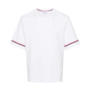 Gestreept katoenen T-shirt met logo Thom Browne , White , Heren