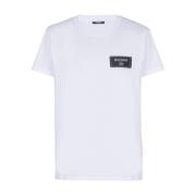 Wit Logo Patch Crew Neck T-shirt Balmain , White , Heren