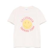 Smiley Face Print Crew Neck T-shirt Re/Done , White , Dames