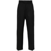 Zwarte Twill Geborduurde Logo Broek Drole de Monsieur , Black , Heren