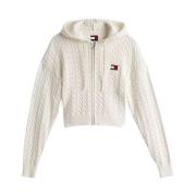 Witte Rits Gebreide Trui Tommy Jeans , White , Dames