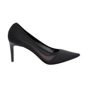 Zwarte Mesh en Leren Puntige Pump Parallele , Black , Dames