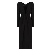 V-hals jurk met knoopdetail voor Emporio Armani , Black , Dames