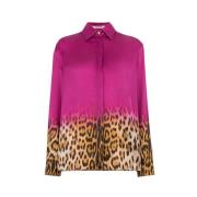 Jaguar-Print Shirt met Point Kraag Roberto Cavalli , Multicolor , Dame...