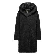 Sherpa Fleece Afneembare Capuchon Jas BomBoogie , Black , Dames