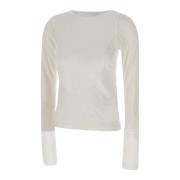 Witte Rayon Sweater met Inzet Ontwerp LOW Classic , White , Dames