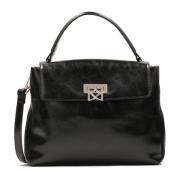 Leren handtas met decoratieve sluiting Kazar , Black , Dames