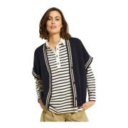 Navy Gestreepte Gebreide Vest met Knopen IN Front , Blue , Dames