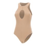 Beige Geribbeld Katoenen Bodysuit Andrea Adamo , Beige , Dames