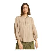 Andrea Blouse met Rits Detail IN Front , Beige , Dames