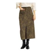 Luipaardprint Voor Split Rok IN Front , Brown , Dames