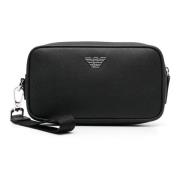 Zwarte Eco-leren Clutch met Zilveren Logo Emporio Armani , Black , Dam...