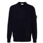 Blauwe Wollen Crew Neck Trui Stone Island , Blue , Heren